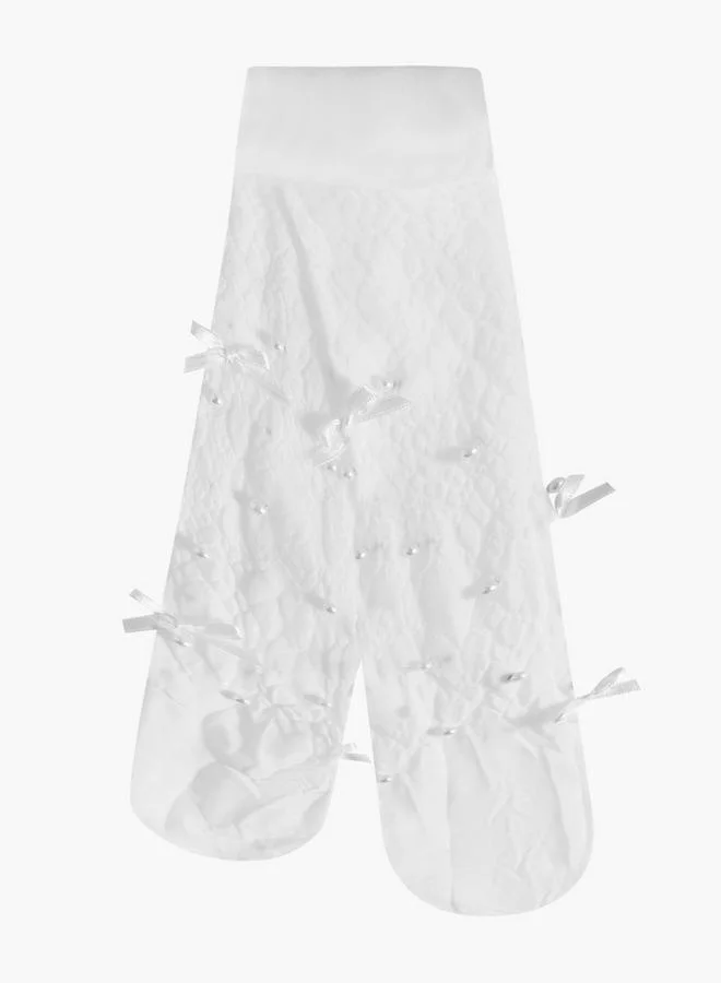Girls School Tights Pearl Embellished Design